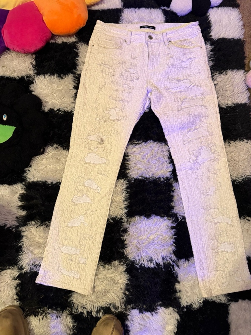 Embellish Distressed Cream Men’s Jeans